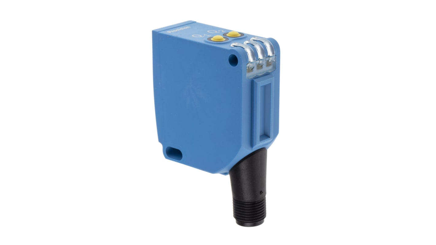 Sensore fotoelettrico rettangolare Sick WTT12LC-B2543, rilevamento da 50 mm a 1800 mm, uscita NPN/PNP, grado di protezione IP67.