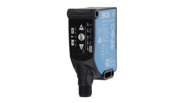 Sensore di contrasto LED Sick KTS-MB81141142ZZZZ, rilevamento fino a 13 mm, uscita Push-pull, montaggio a pannello.