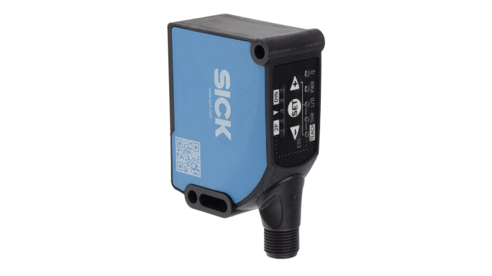 Sensore di contrasto Sick KTS-WB81141142ZZZZ, LED RGB, rilevamento 13 mm, montaggio a pannello, IP67, alimentazione 10,8-28,8 V.