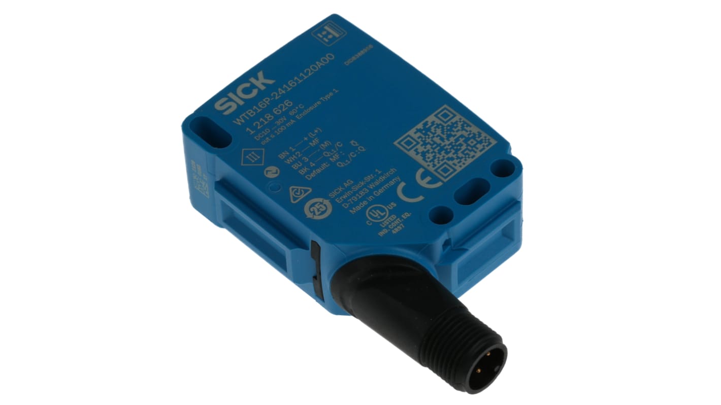 Sensore fotoelettrico Sick WTB16P-24161120A00, rettangolare, rilevamento 10 mm a 1 m, montaggio a pannello, IP66/IP67.