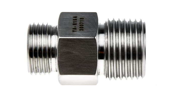 Omron E8FC-YA-R15A, adattatore per sensore di flusso in acciaio inossidabile, filettatura conica 1/2IN R, per misurazione pressione differenziale.