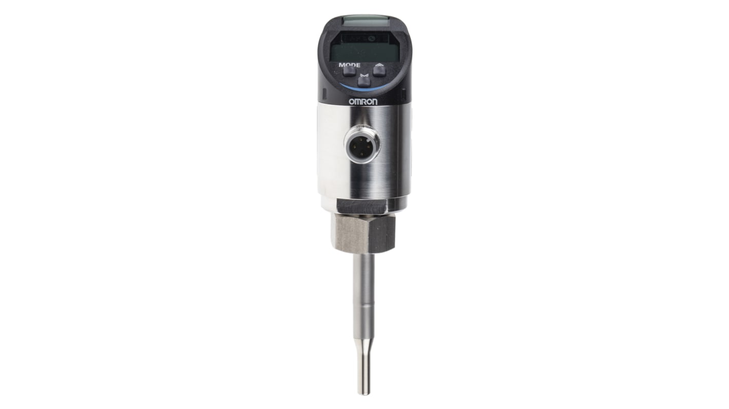 Sensore di flusso liquidi Omron E8FC-25, portata 0,6-14 L/min, alimentazione 15-30 V c.c., connettore M12.