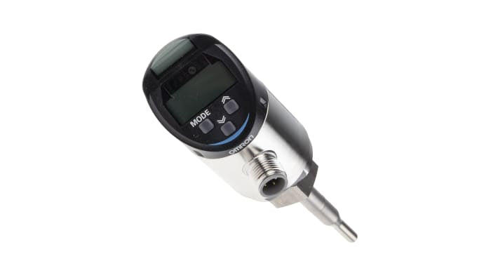 Sensore di flusso liquidi Omron E8FC-25, portata 0,6-14 L/min, alimentazione 15-30 V c.c., connettore M12.