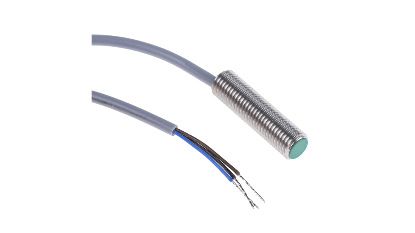 Sensore di prossimità cilindrico PNP M8 Baumer IFRM 08P1701/L, rilevamento 2 mm, IP67, acciaio inossidabile, precablato 2 m.