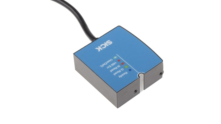 Lettore codici a barre Sick CLV601-0D200, tecnologia CMOS, distanza di lettura 30 mm, dimensioni 55 x 52 x 20 mm.