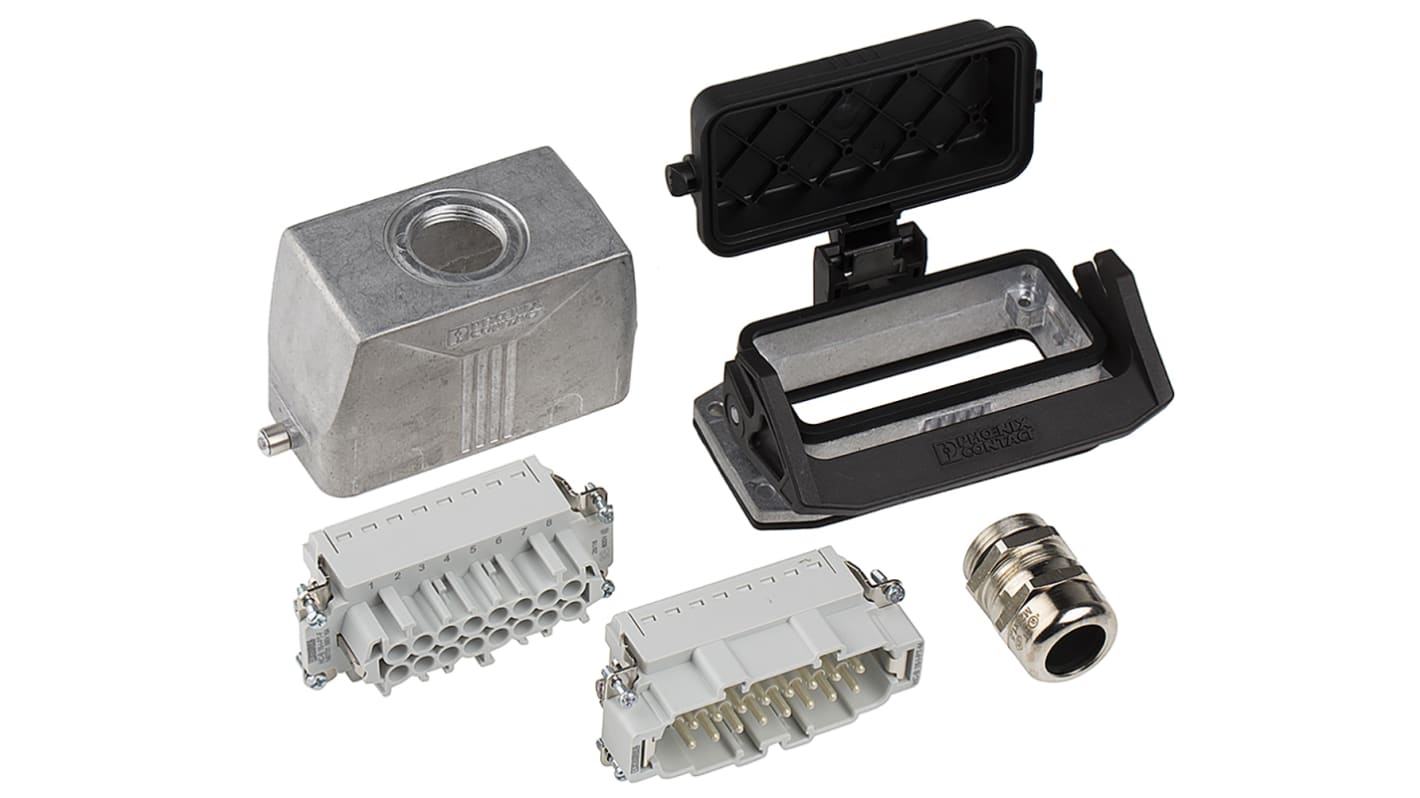 Phoenix Contact, kit connettore alimentazione 16 pin, 16A, 500 V, in alluminio, connessione a innesto, orientamento laterale.