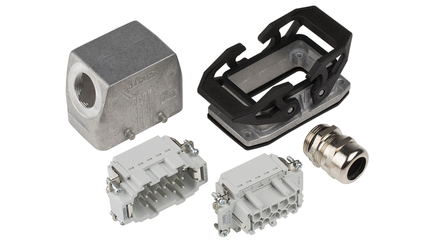 Kit connettore alimentazione Phoenix Contact 1416355, femmina e maschio, 10 pin, 16A, 500 V, con innesto laterale.