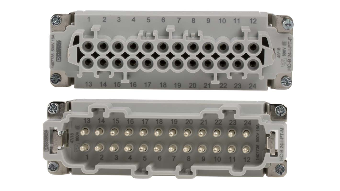 Kit connettore alimentazione Phoenix Contact 1416358, 24 pin, 16A, 500 V, con innesto laterale, in alluminio resistente.