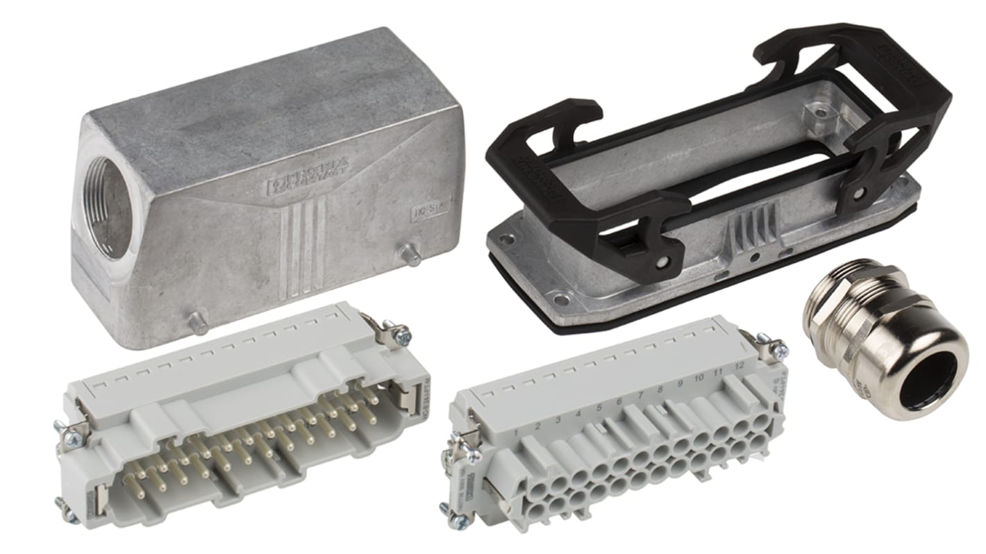 Kit connettore alimentazione Phoenix Contact 1416359, 24 posizioni, 16A, 500 V, connettori femmina e maschio, orientamento laterale.