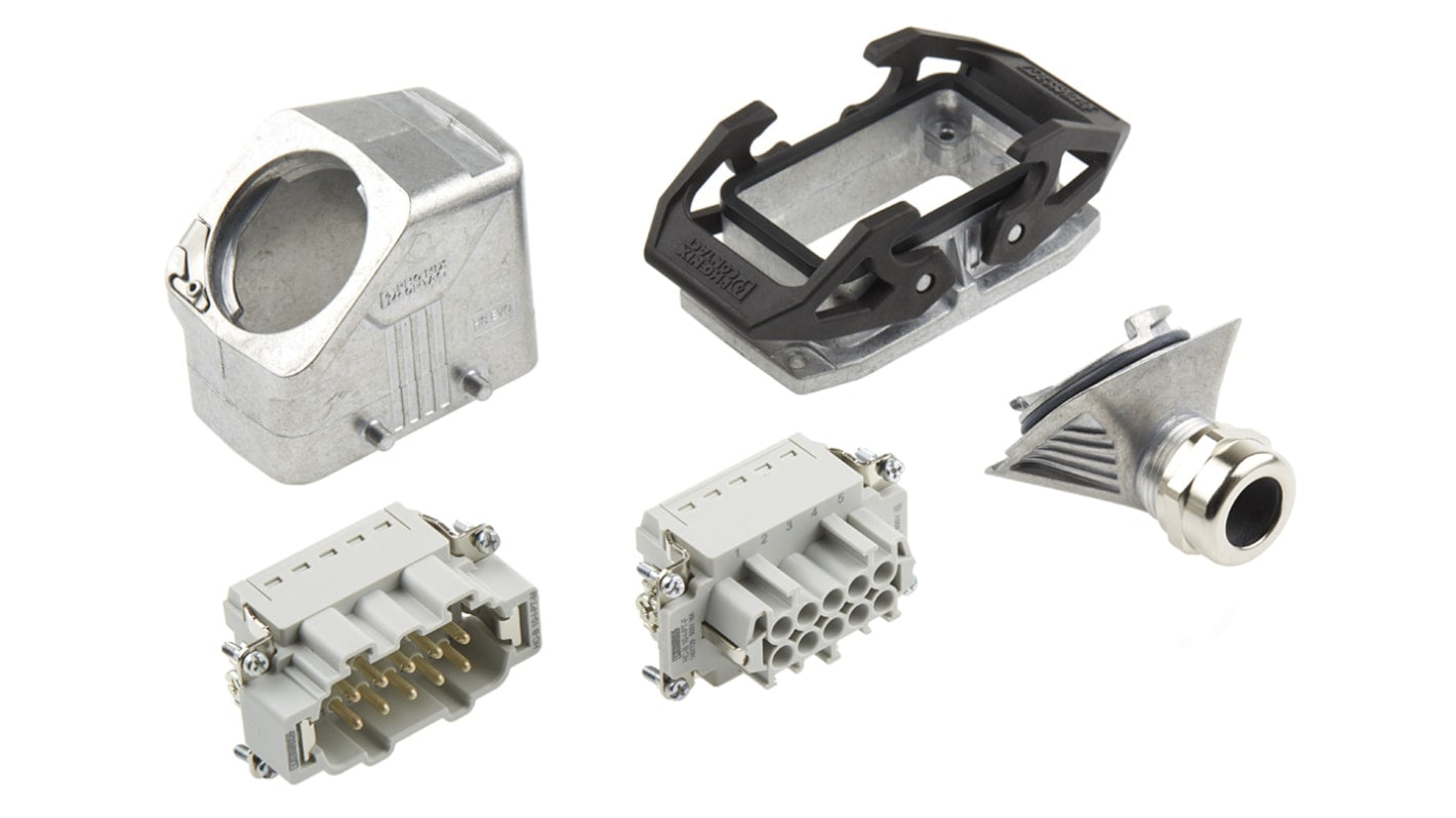 Kit connettore alimentazione Phoenix Contact 1411488, 10 pin, 16A, 500 V, montaggio a pannello, orientamento laterale.