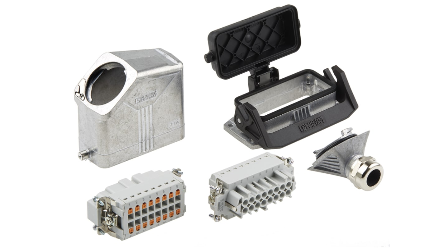 Kit connettore alimentazione Phoenix Contact, femmina e maschio, 16 pin, 16A, 500 V, montaggio a pannello, orientamento laterale.