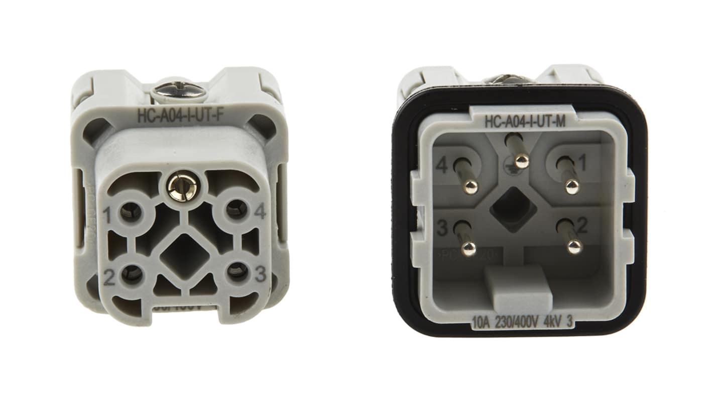 Kit connettore alimentazione Phoenix Contact 1409668, 4 posizioni, corpo D7, montaggio a pannello, corrente 10 A, tensione 230 V.