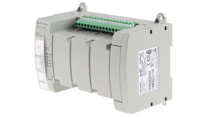Allen Bradley 2080-LC70-24QBB, CPU PLC Micro870 con 14 ingressi, 10 uscite, dimensioni 90 x 145 x 80 mm.