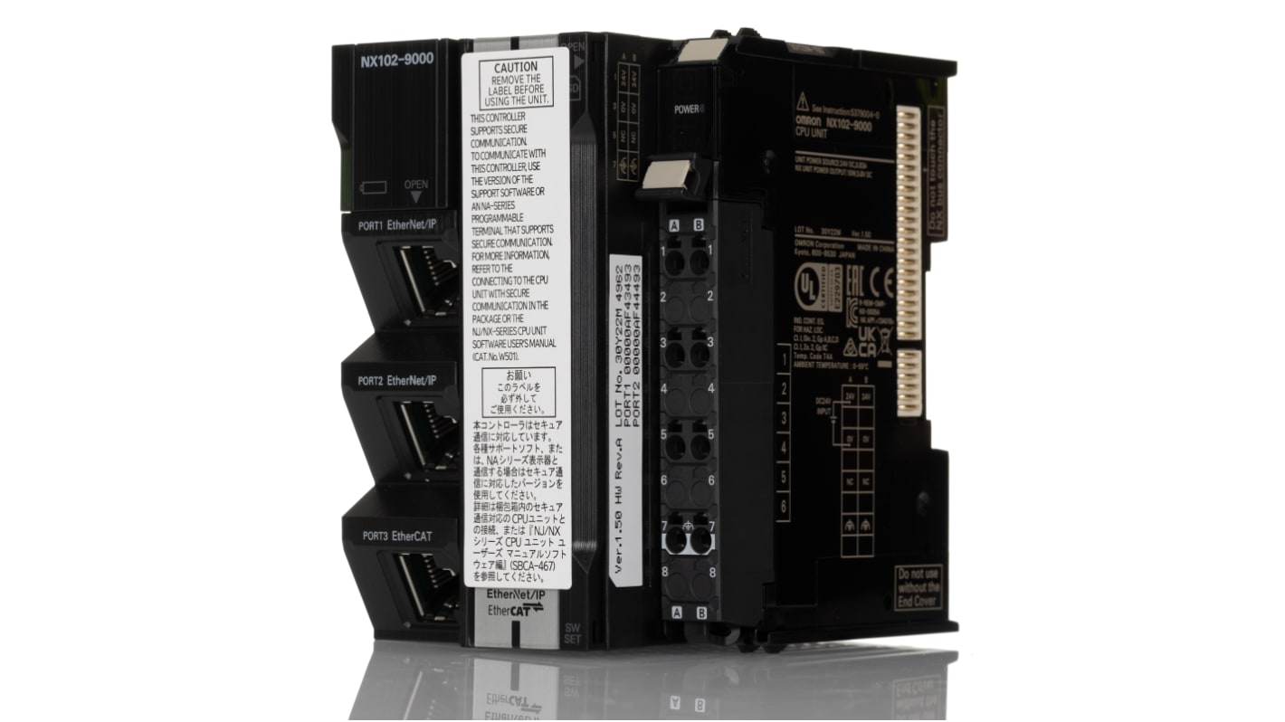 Controllore Omron NX102-9000, CPU PLC con 4 ingressi, montaggio a pannello, dimensioni 68,1 x 90 x 103 mm.