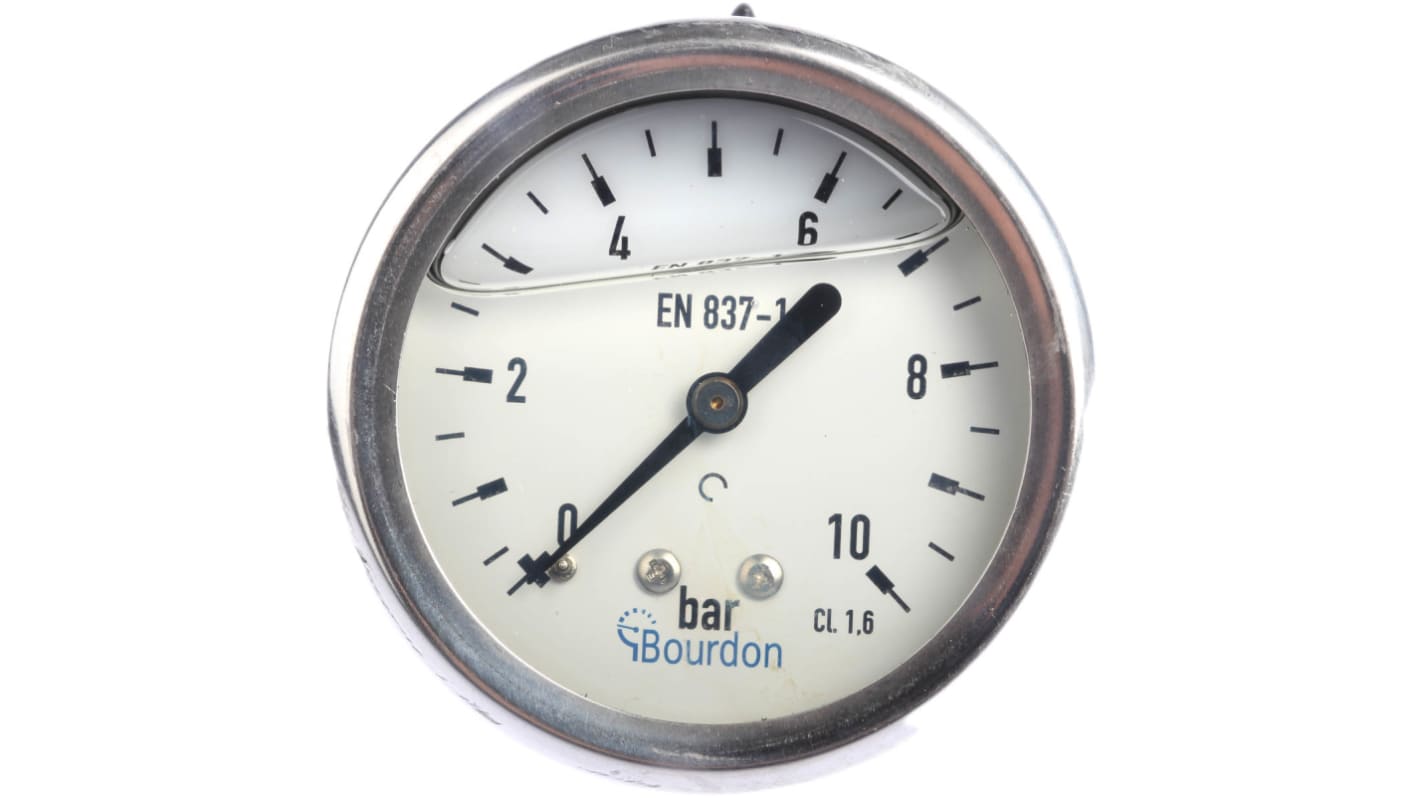 Manometro Bourdon MIT3-F22.B22, misura pressione 0-10bar, diametro 63mm, attacco posteriore, precisione ± 1.6%.