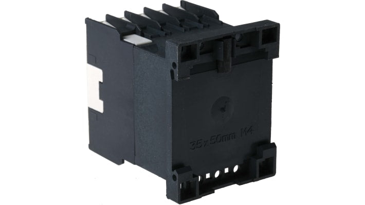 Contattore Schneider Electric LC1K09004U7, 4 poli, 20 A, montaggio su guida DIN, dimensioni 58 x 45 x 57 mm.