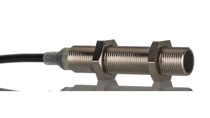 Omron E2E-X4B1TL12 2M, sensore di prossimità cilindrico PNP, rilevamento 4 mm, custodia in ottone, montaggio a filo.