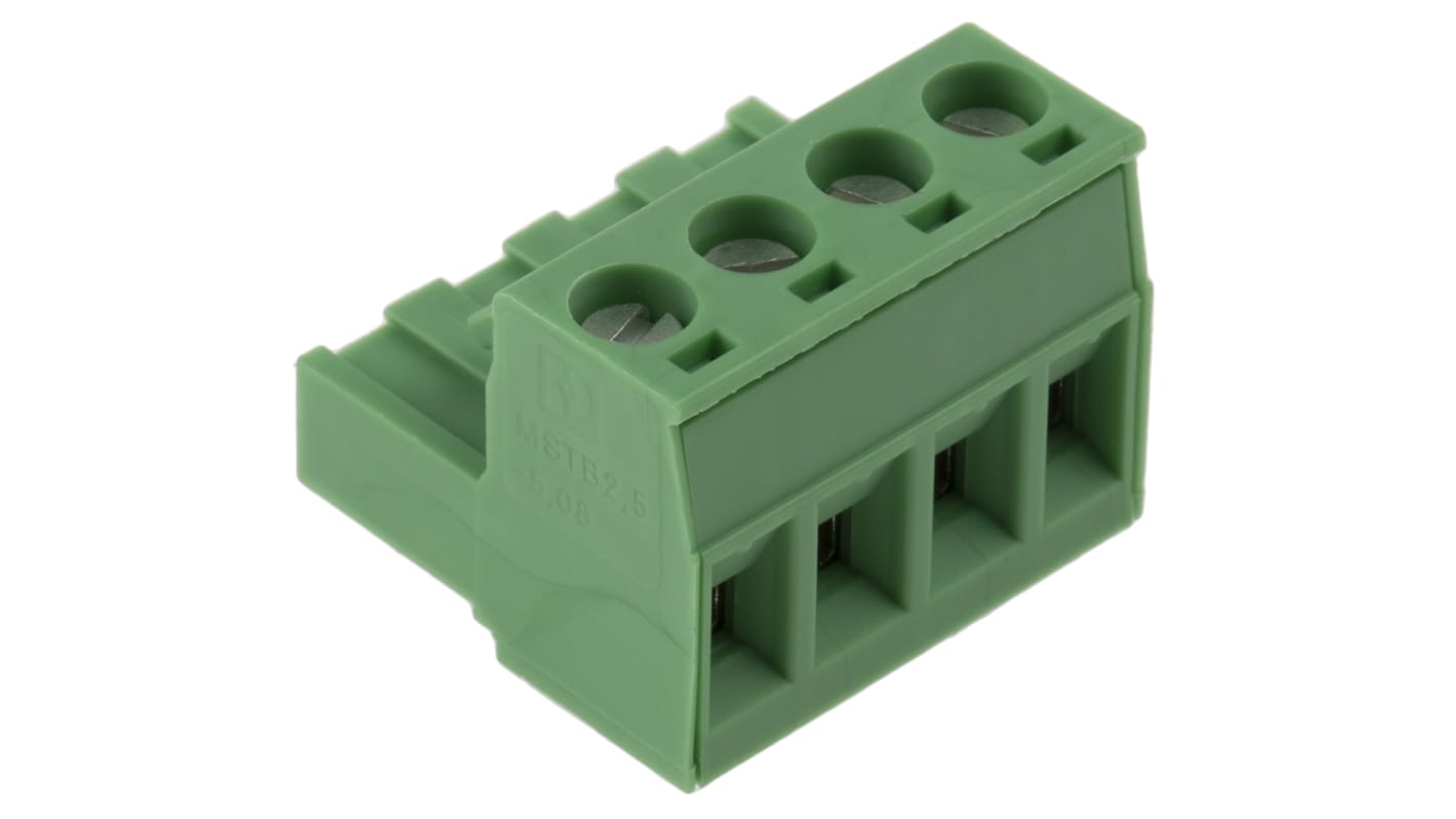 Morsettiera per circuito stampato Phoenix Contact 1757035 - 4 vie, 12A, passo 5.08mm. Resistenza contatti 1,3 mΩ, isolamento PA. Conforme a UL e CSA.
