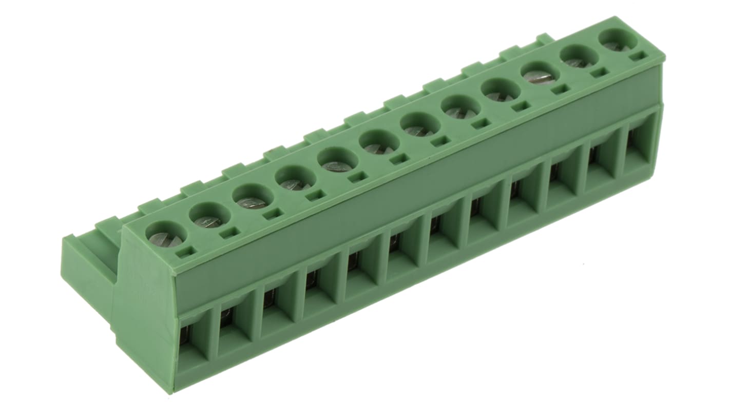 Morsettiera PCB Phoenix Contact 1757116 - 12 vie 5,08mm 12A 630V. Connessioni affidabili, resistenza termica e compatibilità con fili da 24 a 12AWG. Ideale per circuiti stampati industriali.
