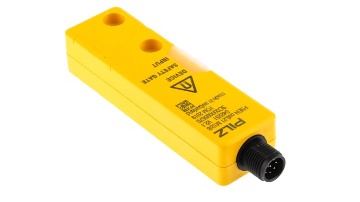 Interruttore di sicurezza M12 Pilz 542211, senza contatto, 24V cc, doppio canale, protezione IP66/IP67, dimensioni 101.6mm x 26.4mm x 19mm.