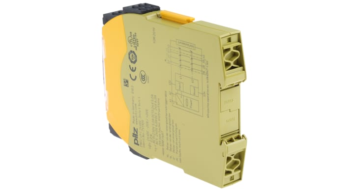 Relè di sicurezza Pilz 751109, 2 canali, 3 contatti, 24V cc, dimensioni 17.5mm x 120mm x 98mm, monitoraggio automatico.
