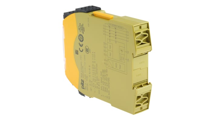 Relè di sicurezza Pilz 751184, 2 canali, 3 contatti, 24V cc, dimensioni 120mm x 22.5mm x 98mm, monitoraggio automatico.