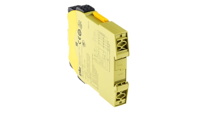 Relè di sicurezza Pilz 751189, 2 canali, 3 contatti, 24V cc, dimensioni 120mm x 17.5mm x 98mm, monitoraggio automatico.