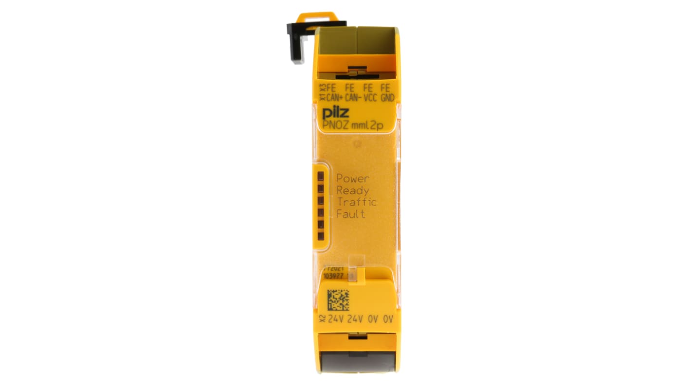 Pilz 772021, controller di sicurezza PNOZ mml2p, 2 I/O, 24 V c.c., dimensioni 98 x 22,5 x 120 mm, grado di protezione IP20/IP54.