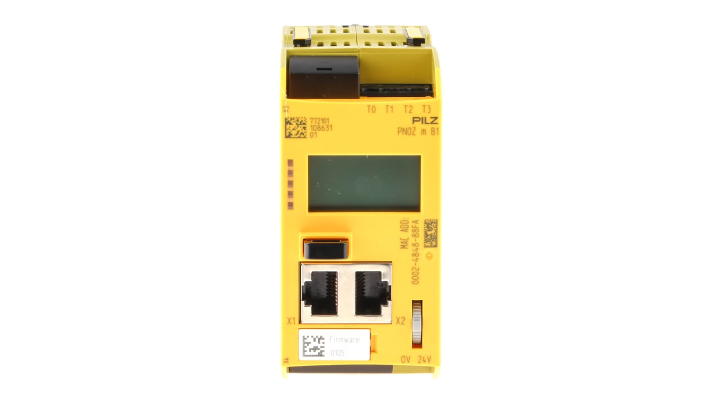Controller di sicurezza Pilz 772101 PNOZ m B1, 4 I/O, 24 V c.c., IP20/IP54, dimensioni 100 x 45 x 120 mm, monitoraggio automatico.