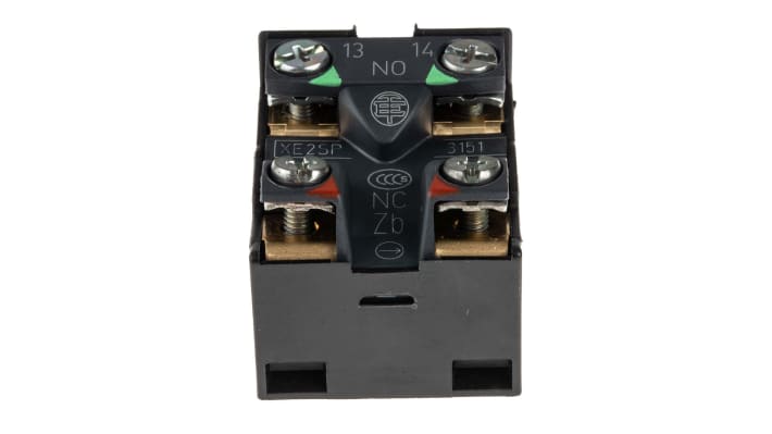 Blocco contatti finecorsa Telemecanique Sensors XE2N, 1 NC e 1 NA, attivazione a scatto, morsetto a vite. Codice XE2SP3151.