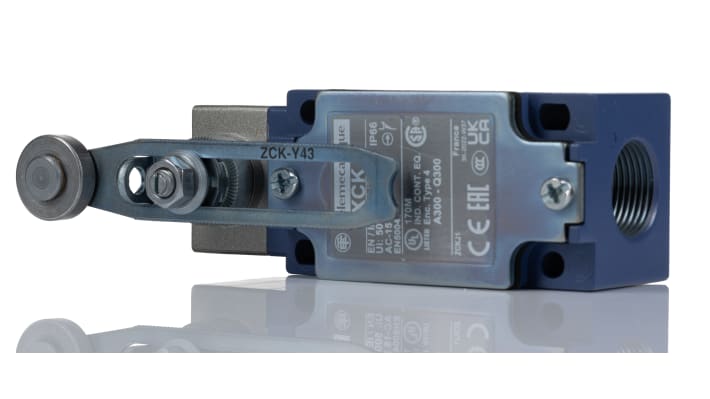 Interruttore di fine corsa a leva a rullo Telemecanique Sensors XCKJ10543, 1NC/1NA, IP66, dimensioni 40mm x 60mm x 177mm.