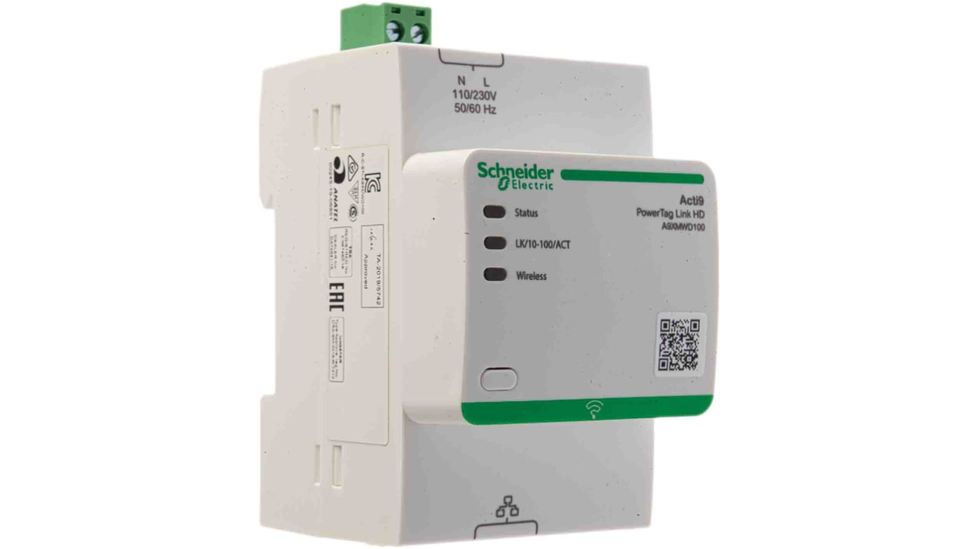 Modulo di comunicazione Schneider Electric A9XMWD100, 230 V, compatibile con 100 dispositivi wireless, colore bianco.