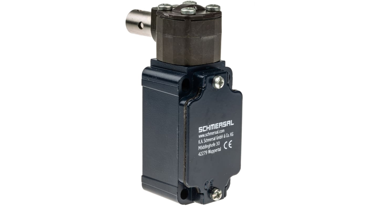 Interruttore di sicurezza a cerniera Schmersal TV10S-335-11Z, grado di protezione IP67, dimensioni 65,3 x 40,5 x 107 mm, durata meccanica oltre 1.000.000 operazioni.