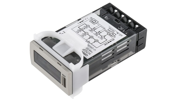 Contatore Omron H7GP-TD con display LCD 6 cifre, alimentazione 12-24 V c.c., montaggio a pannello, intervallo 0-99999.9.