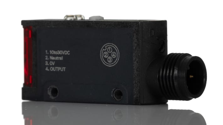 Omron E3S-AD17, sensore fotoelettrico rettangolare a diffusione, rilevamento 700 mm, uscita NPN, con connettore M12.