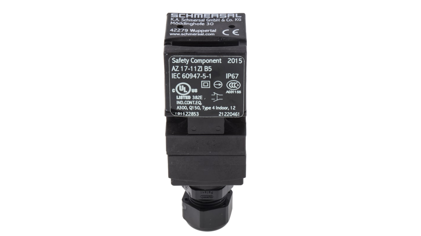 Interruttore di interblocco di sicurezza a chiave Schmersal AZ 17-11ZI-B5, 1NC/1NA, IP67, dimensioni 30x30x85mm, tensione 230V.
