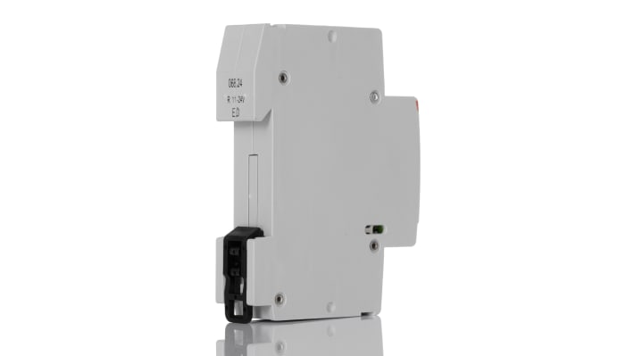 Contattore ABB 1SBE121111R0111, 2 poli, 20 A, 24 V, configurazione 1 NO + 1 NC, dimensioni 18x65x85 mm.