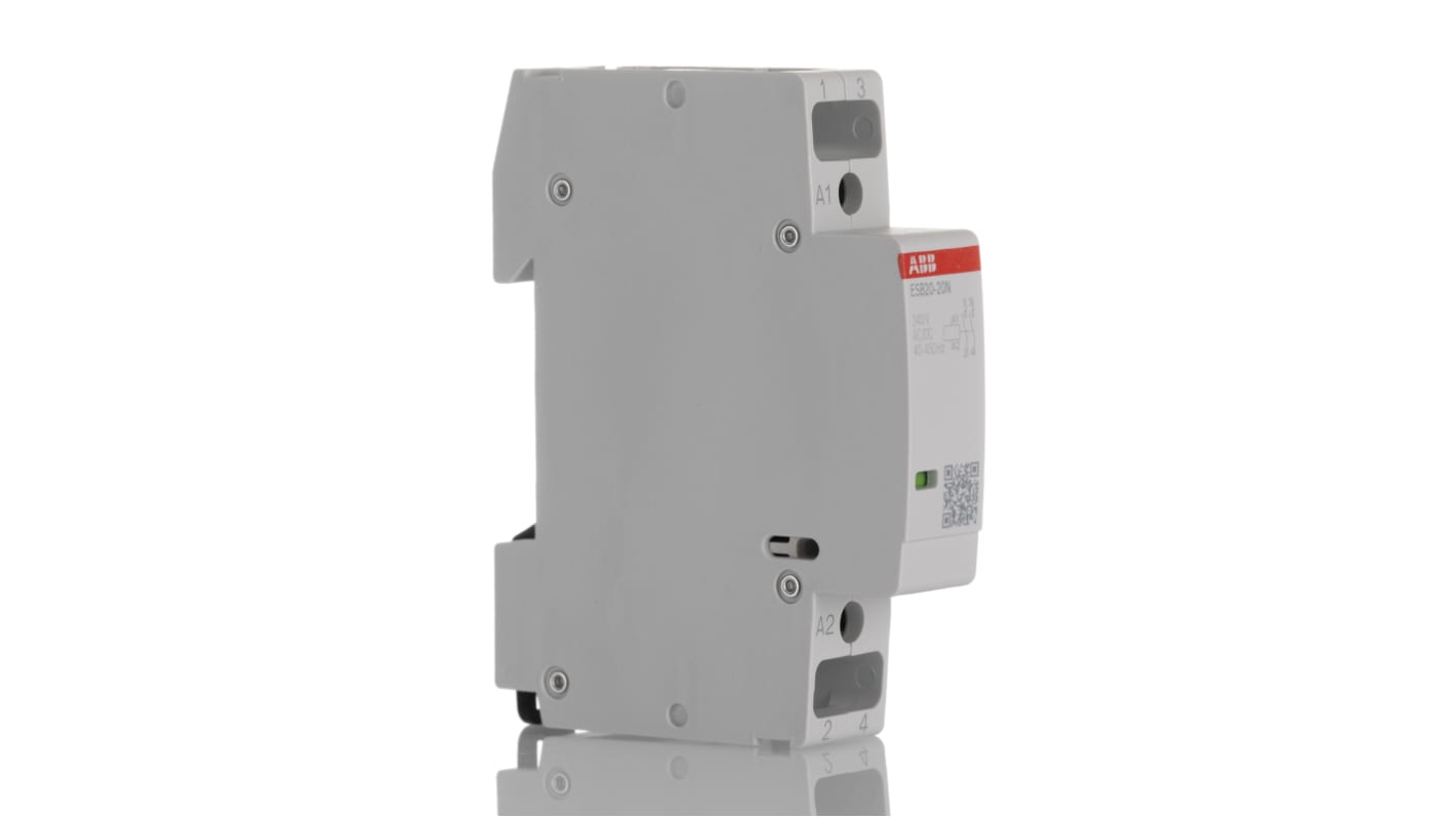Contattore ABB 1SBE121111R0520, serie ESB, 2 poli, 20 A, bobina 240 V c.a., dimensioni 18x65x85 mm, per uso industriale.