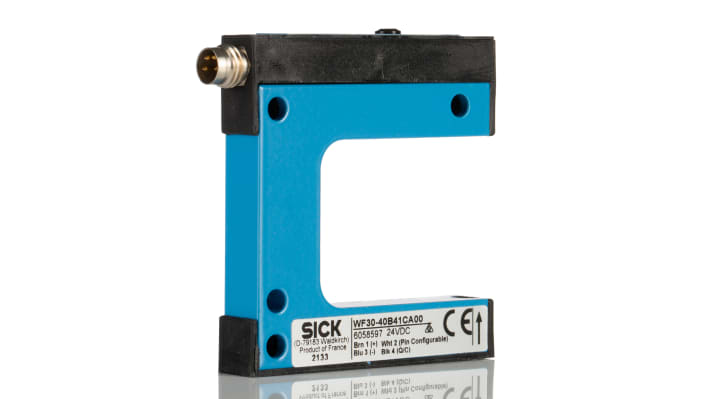 Sensore fotoelettrico Sick WF30-40B41CA00, rilevamento luce/buio, uscita PNP/NPN, grado di protezione IP65, custodia metallica.