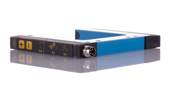 Sensore fotoelettrico Sick WFL50-60B416, rilevamento a forcella 50 mm, uscita luce/buio, custodia metallica, IP65.