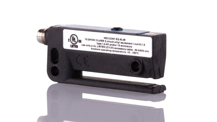 Sensore fotoelettrico Sick WFS3-40B41CA00, rilevamento 3 mm, uscita luce/buio, IP65, montaggio su erogatori di etichette.