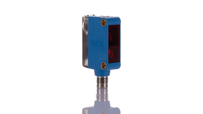 Sensore fotoelettrico rettangolare Sick GTE6-N4212, NPN, rilevamento 250-300 mm, IP67, montaggio semplice con connettore M8.