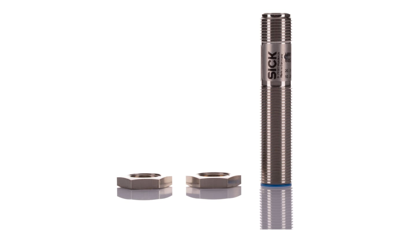 Sensore di prossimità cilindrico Sick UM12-1172261, ultrasuoni, M12, uscita 4-20 mA, IP65/IP67, dimensioni 60.1x12 mm.