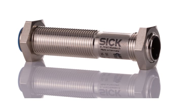 Sensore di prossimità cilindrico Sick UM12-1172261, ultrasuoni, M12, uscita 4-20 mA, IP65/IP67, dimensioni 60.1x12 mm.