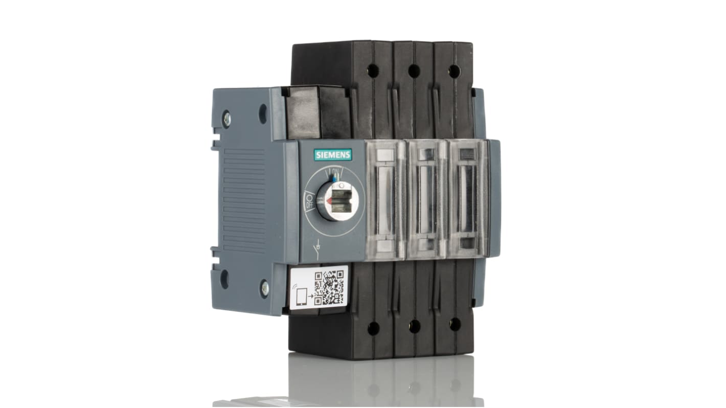 Sezionatore interruttore Siemens SENTRON 3KD, 32A, tre poli, montaggio fisso, fusibile integrato per applicazioni industriali.