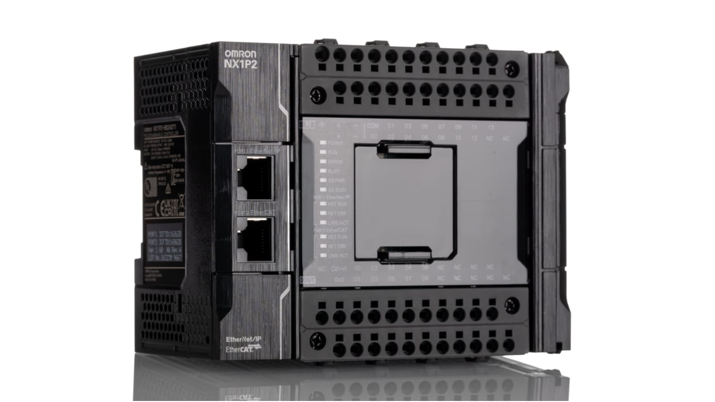 Omron - NX1P2-9B24DT1 CPU PLC con 10 uscite, ingresso PNP/NPN e interfaccia Ethernet per automazione industriale avanzata.