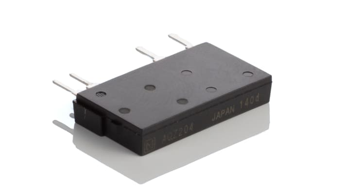 Relè a stato solido Panasonic AQZ204 per montaggio su PCB, SPST, 0,5 A, 400 V, dimensioni 21 x 3,5 x 12,5 mm.