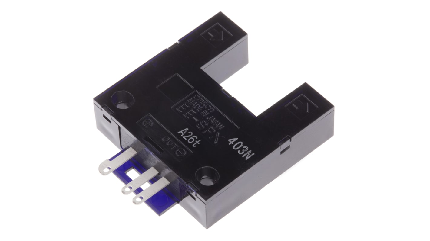 Sensore fotoelettrico a forcella Omron EE-SPX403N, rilevamento a fascio diretto, gamma 13 mm, uscita NPN, IP50.