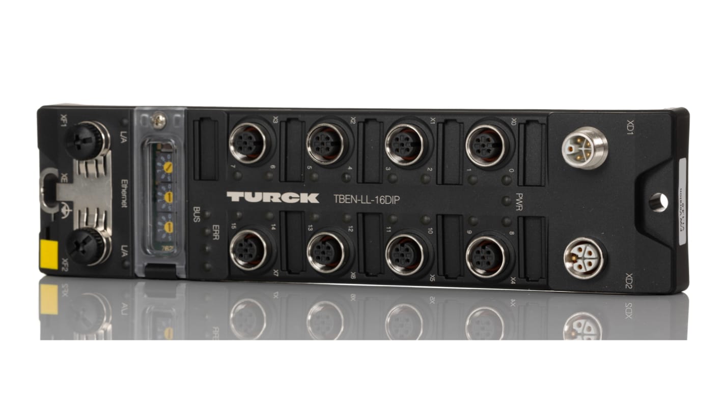 Modulo I/O Turck TBEN-LL-16DIP per Ethernet e MODBUS TCP, compatto, alimentazione 24 V, grado di protezione IP65/IP67/IP69K.