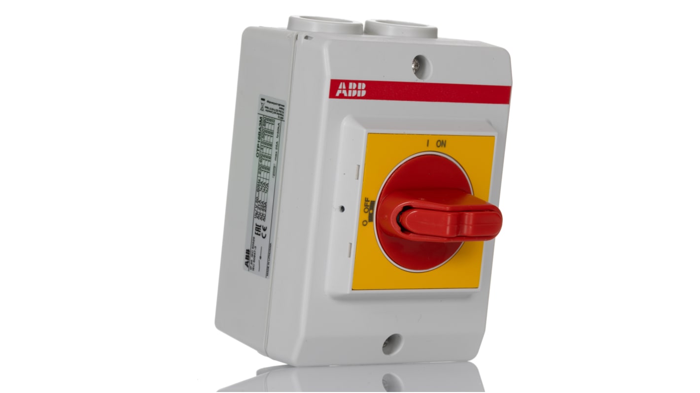 Sezionatore interruttore ABB OT, 3 poli, 16A, 690V, IP65, custodia in policarbonato, dimensioni 60x85x120mm.